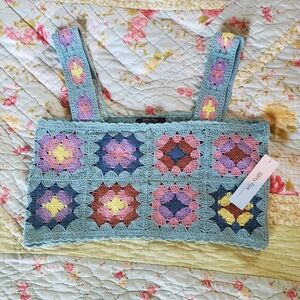 Retro crochet crop top by Witty Fox pastel women's size small